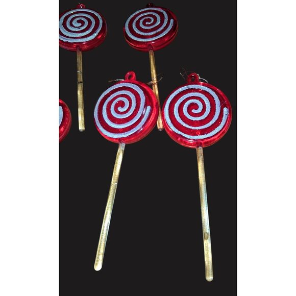 Lot Of 7 Red Glass Lollipop Ornaments 5" Hanging Holiday Decorations - Picture 4 of 6